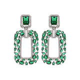 Load image into Gallery viewer, 【ODN-E3185】Light luxury Style High-end Emerald Heavy Industry Earrings Geometric Rectangular Zircon Inlaid S925 Silver Needle Earrings