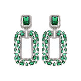 Load image into Gallery viewer, 【ODN-E3185】Light luxury Style High-end Emerald Heavy Industry Earrings Geometric Rectangular Zircon Inlaid S925 Silver Needle Earrings