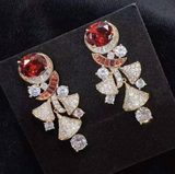Load image into Gallery viewer, 【ODN-E2145】Luxury Dinner Style 925 Silver Needle Three-dimensional Diamond Sapphire Earrings Fan-shaped Skirt Tassel Earrings
