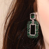 Load image into Gallery viewer, 【ODN-E3185】Light luxury Style High-end Emerald Heavy Industry Earrings Geometric Rectangular Zircon Inlaid S925 Silver Needle Earrings