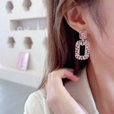 Load image into Gallery viewer, 【ODN-E3185】Light luxury Style High-end Emerald Heavy Industry Earrings Geometric Rectangular Zircon Inlaid S925 Silver Needle Earrings
