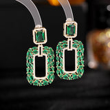 Load image into Gallery viewer, 【ODN-E3185】Light luxury Style High-end Emerald Heavy Industry Earrings Geometric Rectangular Zircon Inlaid S925 Silver Needle Earrings