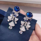 Load image into Gallery viewer, 【ODN-E2145】Luxury Dinner Style 925 Silver Needle Three-dimensional Diamond Sapphire Earrings Fan-shaped Skirt Tassel Earrings