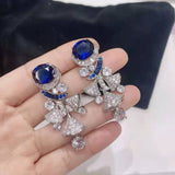 Load image into Gallery viewer, 【ODN-E2145】Luxury Dinner Style 925 Silver Needle Three-dimensional Diamond Sapphire Earrings Fan-shaped Skirt Tassel Earrings