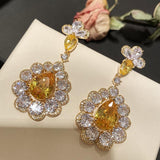 Load image into Gallery viewer, Women&#39;s Earrings Yellow Flower Zirconia Diamond Earring