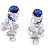 Load image into Gallery viewer, 【ODN-E2145】Luxury Dinner Style 925 Silver Needle Three-dimensional Diamond Sapphire Earrings Fan-shaped Skirt Tassel Earrings